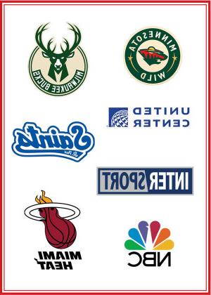 A compilation of logos including the Milwaukee Bucks, Minnesota Wild, United Center, St. 保罗赛...